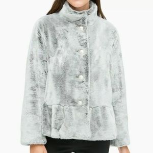 NWT Kate Spade Faux Fur Coat Light Gray MSRP $649
